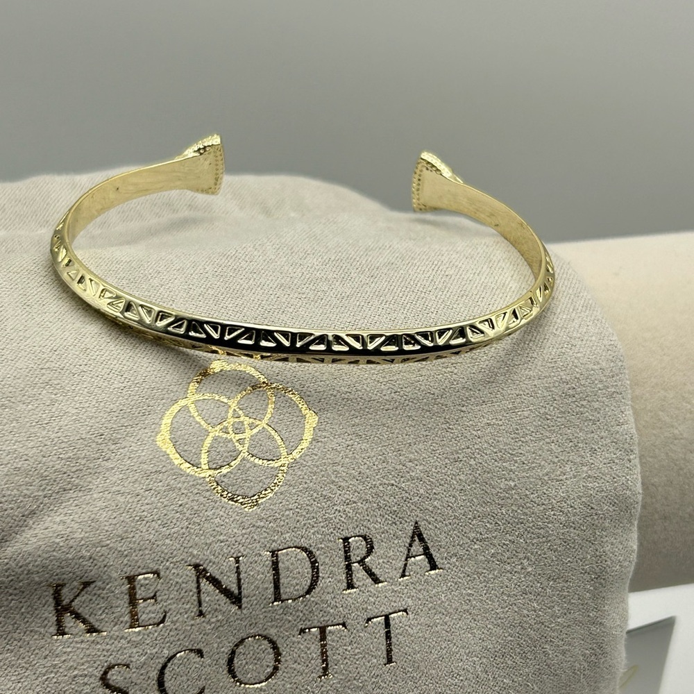Kendra Scott Gold Tone Cuff Bracelet Turquoise Triangle Accents Pouch - Picture 5 of 9